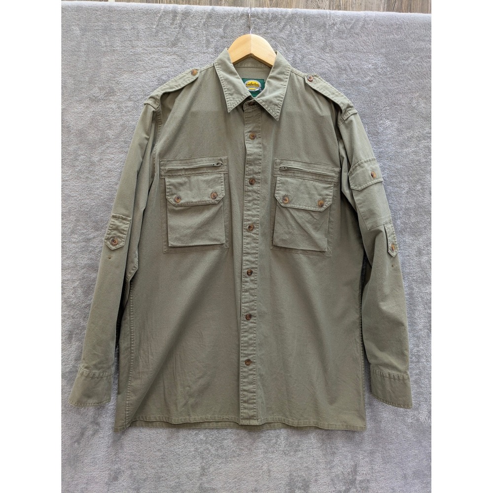 Gorpcore Safari Field Shirt Mens Large Olive Green Cotton Utility Button Up
